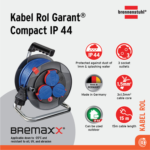 Brennenstuhl Kabel Rol Garant Compact IP44 15m - 1079850