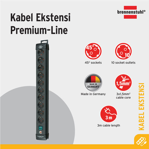 Brennenstuhl Premium-Line 10-Soket Black Stop Kontak - 1951100100