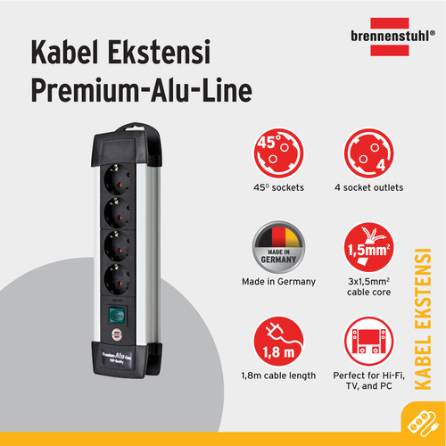 Brennenstuhl Premium-Alu-Line 4-Soket Stop Kontak -1391000014