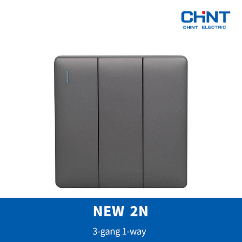 CHINT NEW2N-Gray Black 3-gang 1-way switch/saklar