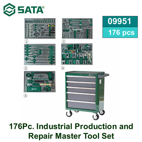 Trolley 09951 176Pc. Industrial Production Repair Master Tool Set Sata