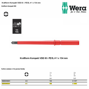 Mata Obeng Listrik PZ/S 1 x 154 mm 05003445001 KK VDE 65 i PZ/S Wera