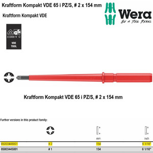 Mata Obeng VDE Pozidriv PZ/S 2 x 154 mm Wera 05003446001 KK VDE