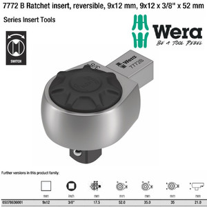 Ratchet Insert 1/2" x 58 mm Wera 05078637001 Reversible 9 x 12 mm