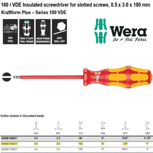 Obeng VDE Minus 0.5 x 3.0 x 100 mm Wera 05006105001 VDE Slotted Screws