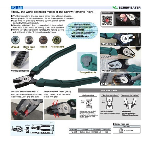 Tang Buka Sekrup / Baut Rusak, Engineer PZ-22 Neji Saurus Pliers 175mm