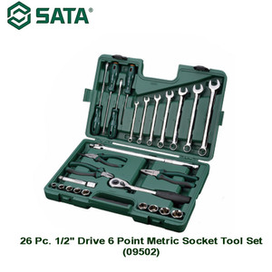 Kunci Shock Mata Sok 26 Pcs Metrik 09502 1/2" 6 PT Socket Sata Tools