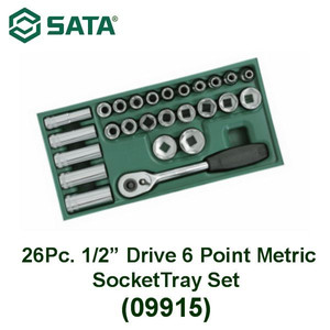 Kunci Shock Metrik 26 Pcs 09915 1/2" Dr Socket Tray Set Sata Tools