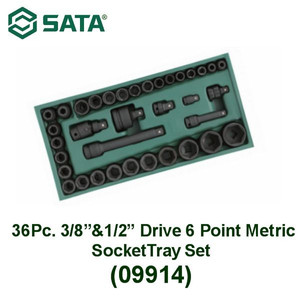 Kunci Shock 36 Pcs 09914 3/8" & 1/2" Impact Socket Tray Set Sata Tools