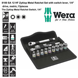 Tool Kit Wera 05003756001 Zyklop Metal Ratchet Switch 1/4" Metric 13Pc