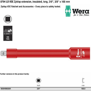 Sambungan Sok 3/8"x166 mm Wera 05004965001 Zyklop VDE Ratchet Ext Long