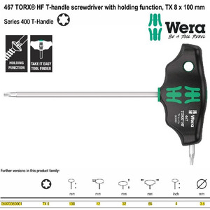 Kunci T Bintang Wera 05023369001 T-handle Torx 8 x 100 mm