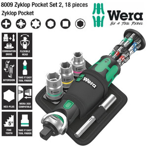 Bit Set Zyklop Pocket Set 2 Wera 05004281001 3/8" Sq x 1/4" Hex 18 Pc