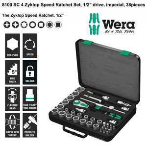 Tool Kit Wera 05003647001 Zyklop Speed Ratchet Set 1/2" Imperial 38Pc