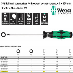 Obeng Ball Hex 6.0 x 125 mm Wera 05022820001 Hexagon Socket Screws