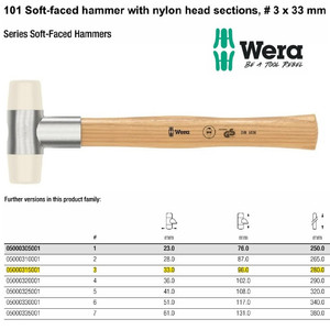 Palu Nylon Wera 05000315001 Soft-faced Hammer "101" #3 33x96x280mm