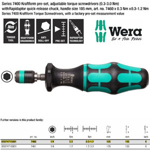 Obeng Torsi 1/4" 0.3-1.2Nm Wera 05074715001 PRE-SET Torque Screwdriver