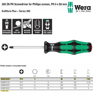 Obeng Plus PH 0x60 mm Wera 05008750001 Screwdriver for Phillips Screws