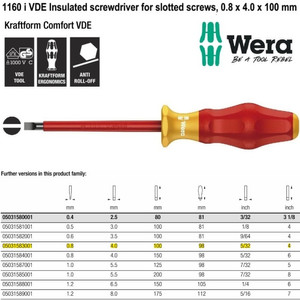 Obeng VDE Minus 0.8 x 4.0 x 100 mm Wera 05031583001 VDE Slotted Screws