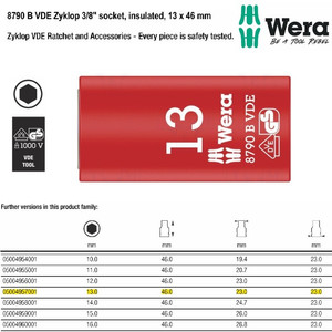 Socket VDE Zyklop 3/8" 13 x 46 mm Wera 05004957001 Zyklop VDE Ratchet