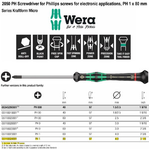 Obeng Plus Mirco PH 1 x 80 mm Wera 05118024001 Phillips Screws