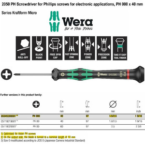 Obeng Plus Mirco PH 000 x 40 mm Wera 05345290001 Phillips Screws