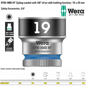 Socket 3/8" Zyklop Socket 19 x 29 mm Wera 05003753001