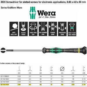 Obeng Mirco (-) Slotted for electronic 0.80x4.0x80 mm 05118014001 Wera