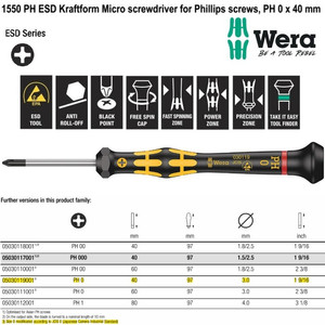 Obeng Plus Micro ESD PH 0 x 40 mm Wera 05030119001 Phillips screws