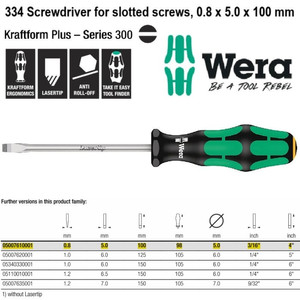 Obeng Minus 0.8 x 5.0 x 100 mm Wera 05007610001 Screwdriver Slotted