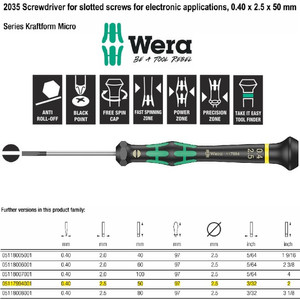 Obeng Minus Mirco 0.40 x 2.5 x 50 mm Wera 05117994001 Slotted Screws