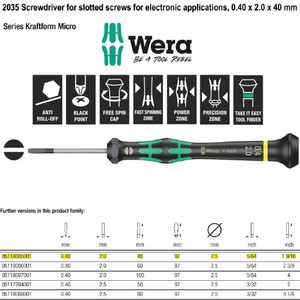 Obeng Minus Mirco 0.40 x 2.0 x 40 mm Wera 05118005001 Slotted Screws