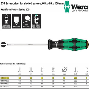 Obeng Minus 0.8 x 4.0 x 100 mm S/D for Slotted Screws Wera 05110004001