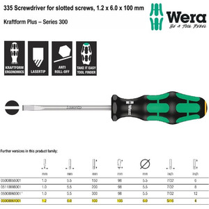 Obeng Minus 1.2 x 6.0 x 100 mm S/D for Slotted Screws Wera 05008061001