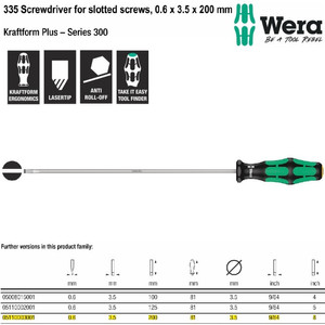 Obeng Minus 0.6 x 3.5 x 200 mm S/D for Slotted Screws Wera 05110003001