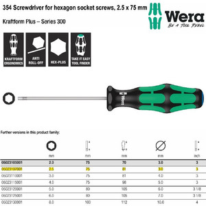 Obeng Hex-Plus 2.5 x 75mm Wera 05023107001 Screwdriver hexagon screws