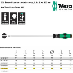 Obeng Minus 0.5 x 3.0 x 200 mm Wera 05008009001 Screwdriver Slotted