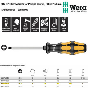 Obeng Ketok Plus PH 3 x 150 mm Wera 05017015001 SPH Phillips Screws