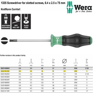 Obeng Minus 0.4 x 2.5 x 75 mm Wera 05031401001 Screwdriver Slotted