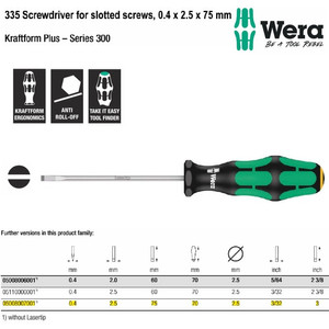 Obeng Minus 0.4 x 2.5 x 75 mm Wera 05008007001 Screwdriver Slotted