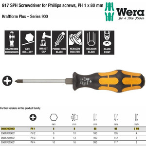 Obeng Ketok Plus PH 1 x 80 mm Wera 05017005001 SPH Phillips Screws