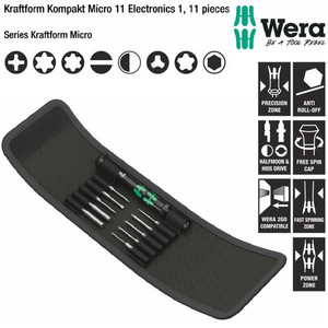 Obeng Micro Set Wera 05073676001 Kompakt Micro 11 Electronics 1, 11 Pc