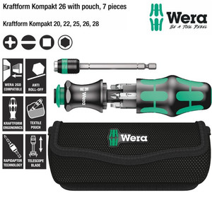 Obeng Bits Set 7 Pc Wera 05051025001 Kraftform Kompakt 26 W/Pouch, 7Pc