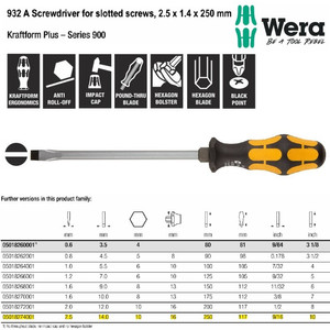 Obeng Ketok Minus 2.5 x 14.0 x 250 mm Wera 05018274001 Slotted Screws