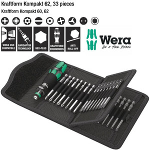 Obeng Bits Set 1/4 inch Wera 05059297001 Kraftform Kompakt 62, 33 Pc