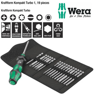 Obeng Bits Set Wera 05057482001 Kraftform Kompakt Turbo 1 , 19 Pc