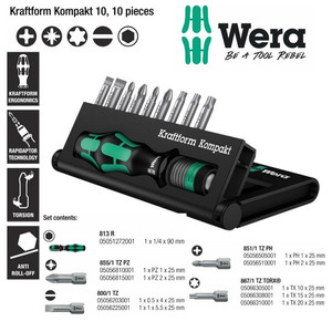 Obeng Bit Set Wera 05056653001 Kraftform Kompakt 10 , 10 Pcs