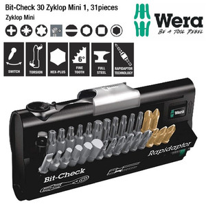 Obeng Bit Ratchet Set Wera 05073640001 Bit-Check 30 Zyklop Mini 1-31Pc