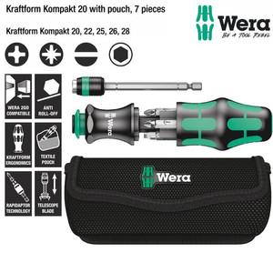 Obeng Bits Set Wera 05051021001 Kraftform Kompakt 20 With Pouch, 7 Pc