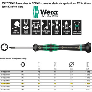 Obeng Bintang TX 5 x 40 mm Wera 05118040001 Mirco S/Driver for TORX®